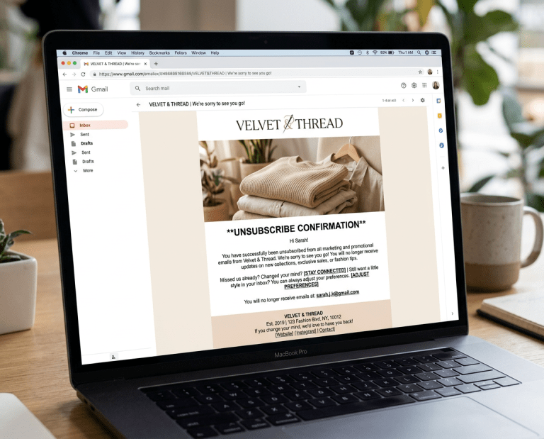 Email marketing unsubscribe campaign strategy displayed on computer screen with analytics dashboard